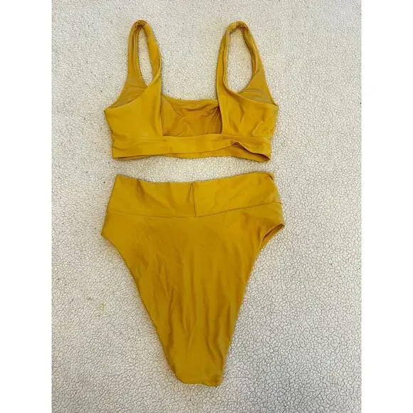 Aerie Mustard Yellow Bikini Set S Top M Bottom High Waisted Cheeky - Picture 2 of 10